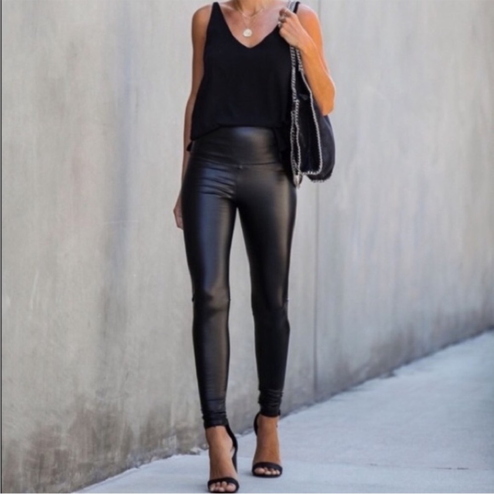 BADGLEY MISCHKA STUDIO Black Faux Leather Pull On Pant Lined High Waist NWOT